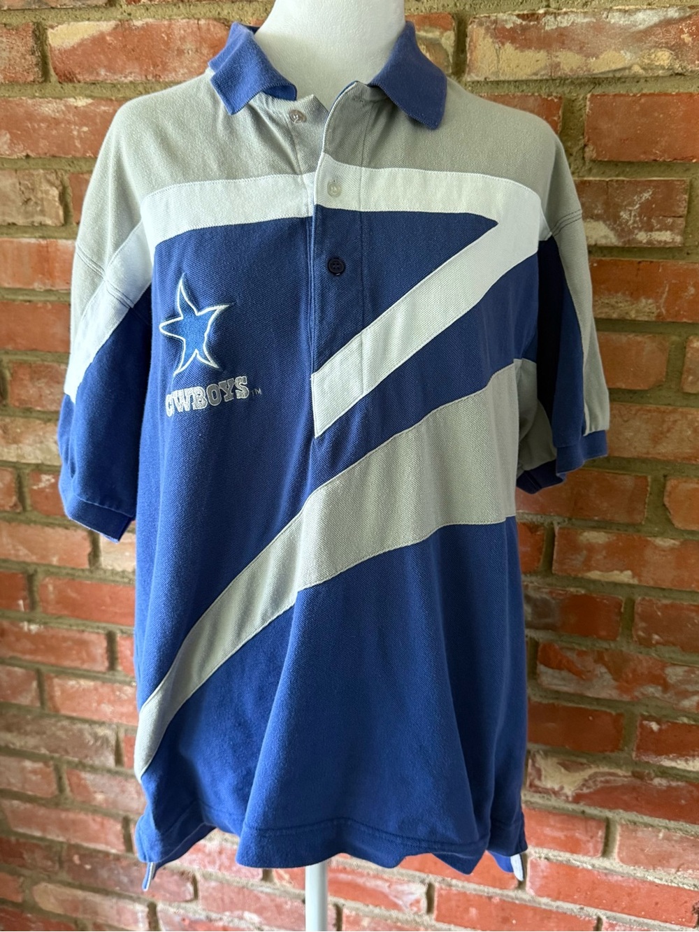 Vintage Cowboys NFL Blue and Gray Men's Polo Shirt